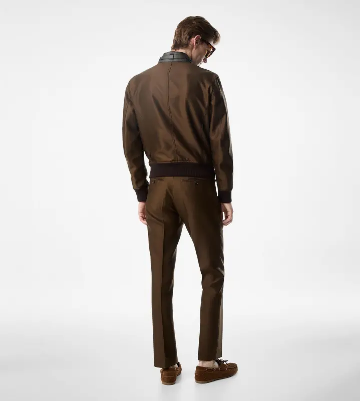 WOOL SILK FAILLE BIKER JACKET CIGAR online